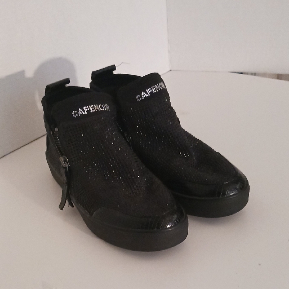 Women's CafeNoir Black Glitter High-Top Sneakers with Side Zipper US 6.5 W shoes
